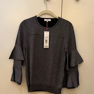 Parker charcoal shimmer Ruffle Sleeve sweater.